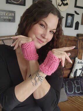 Hand Knit Fingerless Gloves, Armwarmers in Pink, One of a Kind